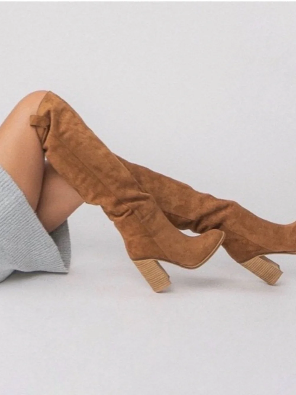 Mi.Im The Saint Handmade Suede Block Heel Tall Boots - Brown
